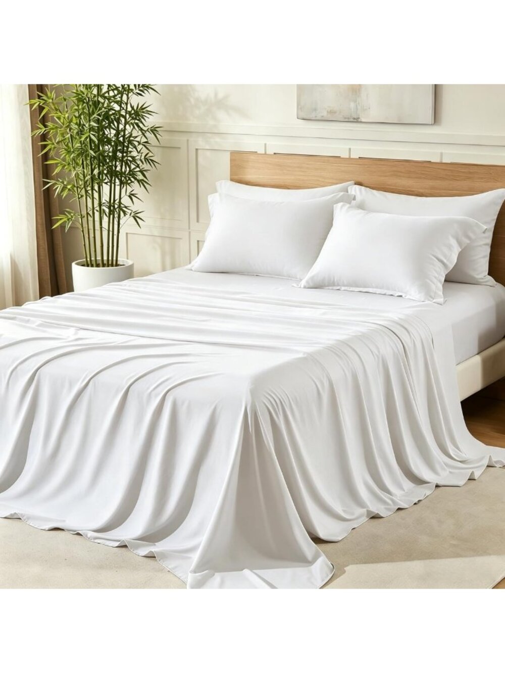 Luxurious 6-Piece King Sheet Set, Soft Bamboo Blend, Crisp White Color